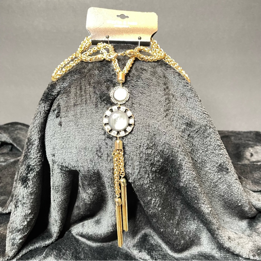 Long Gold Necklace with Black and Silver Accents - Picture 6 of 6